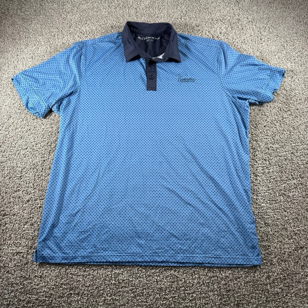 Mizzen + Main Wuskowhan Players Club Shirt Mens Large Blue Golf Polo Performance